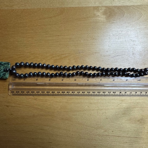 Black Freshwater Pearl and African Turquoise Necklace - Picture 2 of 3